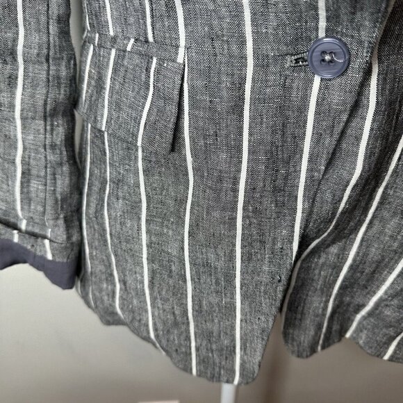 Olivaceous Women's Linen Blend Blazer Jacket Career Size S Gray White Striped - Picture 3 of 11